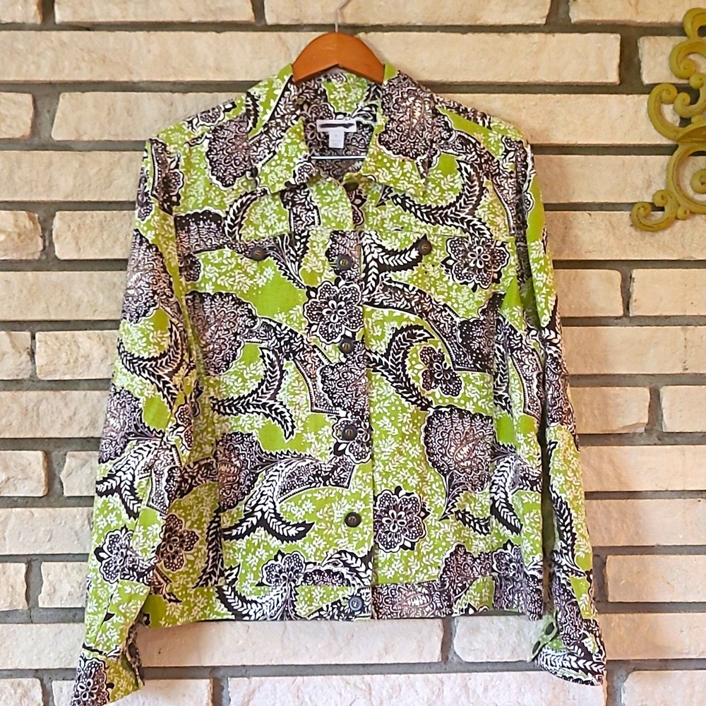 Charter Club Womens XL Linen Paisley Long Sleeve Collared Button-Down Blouse